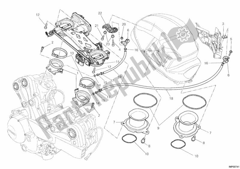 All parts for the Throttle Body of the Ducati Multistrada 1200 S Touring USA 2012